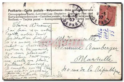 Krajobraz wiejski z farmą — zwierzęta i budynki — wydawca Y. Sainne, seria 1145 — Rewers
