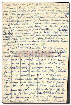 Calle estrecha en Marsella — vista de calle con escalera — Tarjeta postal con texto manuscrito — Reverso