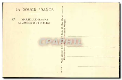 Marselha (B.du-R.) — A Catedral e o Forte Saint-Jean — Les Éditions d'Art Y. Martel, Paris — Verso