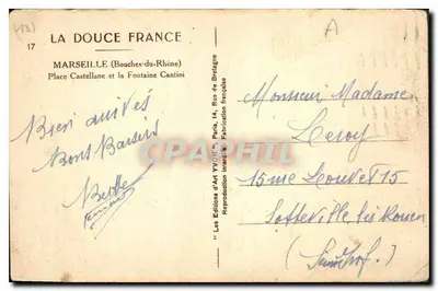 Marseille - Plac Castellane i Fontanna Cantini — Wydawnictwo Sztuki Yvon, Paryż — Rewers
