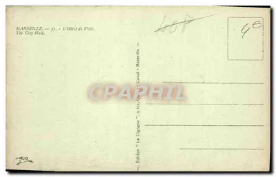 Marseille — O Hotel de Ville — Edição 'La Cigogne', n°37 bis — Verso