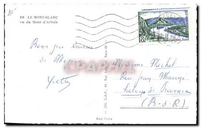 Mont-Blanc widziany z Mont d'Arbois — Stara pocztówka n°101 — wydawca Réal Photo — Rewers