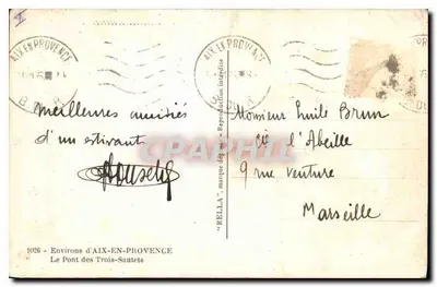 Ponte dos Três-Sautets — Aix-en-Provence — editor Rella, n°1028 — Verso