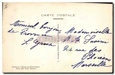 Ponte dos Três Sautets — Arredores de Aix-en-Provence — J. Gonlard, Editor em Aix-en-Provence — Verso