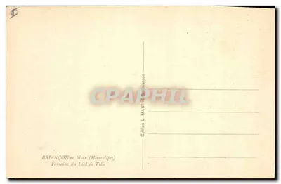BRIANÇON zimą (Wysokie Alpy) — Fontanna Pied de Ville — Wydawnictwo L. MAURIC w Briançon — Rewers