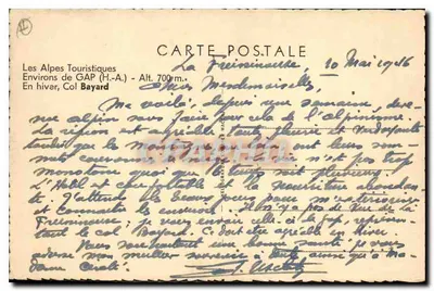 As Alpes Turísticas — Ao redor de GAP (H.-A.) — Alt. 700 m. — Col Bayard — editor C. Cuvillier — Verso