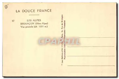 BRIANÇON — Vista geral (alt. 1331 m.) — Les Éditions d'Art Yvon, Paris — Verso