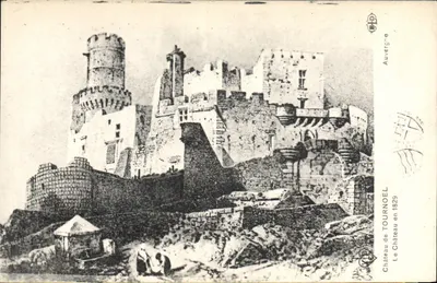 Castelo de Tournoël — Ruínas do castelo em 1829 — Auvergne, editor não identificado