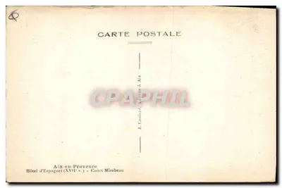 Hôtel d'Espagnet — Aix-en-Provence — J. Conhard, editore — Verso