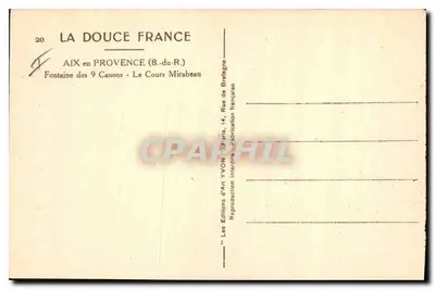 Aix-en-Provence — Fonte dos 9 Canhões — O Cours Mirabeau — Yvon — Verso