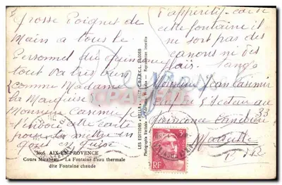 Fonte quente de Aix-en-Provence — Cours Mirabeau — Edições Rella — Verso