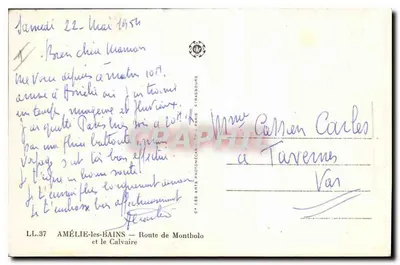 Amélie-les-Bains — Estrada de Montbolo e o Calvário — Editor: C. LEB ARTS PHOTOGRAPHIQUES PARIS — Verso