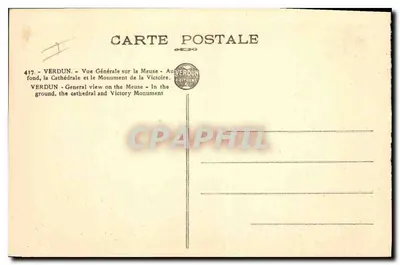 Verdun — Algemene uitzicht op de Maas — Kathedraal en Monument van de Overwinning — Uitgaven Verdun — Achterkant