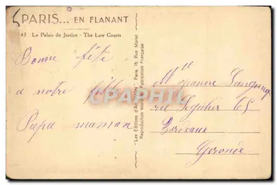 Paris — O Palácio de Justiça — Les Éditions d'Art 'VON' — Verso