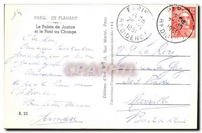 Paryż — Pałac Sądowy i Most do Zamiany — Éditions d'Art Française, nr 23 — Rewers