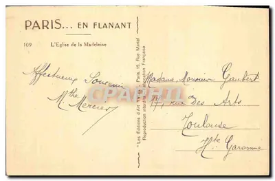 La Chiesa della Madeleine — Parigi — Edizioni Yvon — Verso