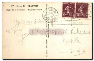 Igreja de La Madeleine — Paris — Edições d'Art Marrel — Verso