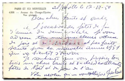 Paris — Avenida dos Campos Elísios — vista geral — Éditions Guy, n° 4.008 — Verso
