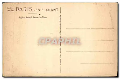 Igreja de Saint-Étienne-du-Mont — Paris — Edição de Arte YVON, Paris, Série II N° 212 — Verso