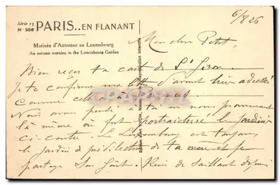 Manhã de Outono no Luxembourg — Paris. En Flanant, Série 13, N° 256 — Edição YVON — Verso