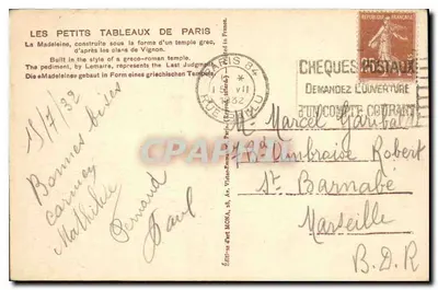 A Madeleine — Paris — editor Mona, número de série não visível — Verso