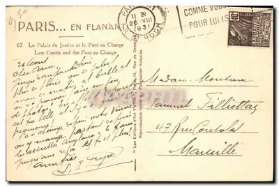 Paris — O Palácio de Justiça e o Ponte au Change — Edição d'Art Yvon, n° 62 — Verso