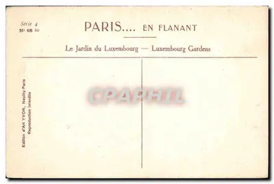 O Jardim do Luxembourg — Luxembourgh Gardens — Edição de Arte YVON, Série 4, N° 65 bis — Verso