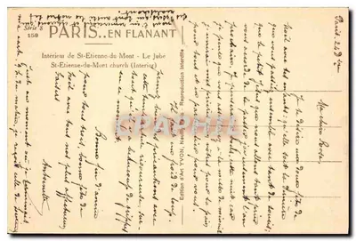 Wnętrze katedry Saint-Etienne-du-Mont — Jubé — Édition d'Art YVON, Neuilly — Rewers