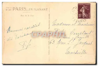 Paryż. W spacerze — Rue de la Paix — Wydawnictwo Sztuki YVON, N° 207 — Rewers