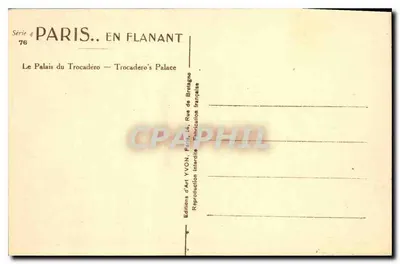 Palais du Trocadéro — Pałac Trocadéro — Éditions d'Art YVON, Paryż — Rewers