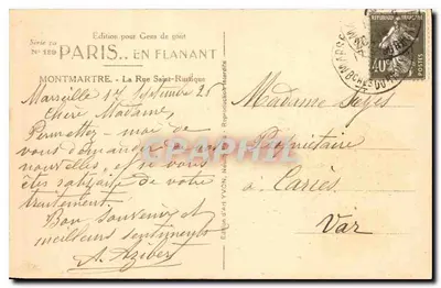 Rue des Saules — vista de Montmartre com o domo do Sacré-Cœur em segundo plano — Edição Yvon, série 189 — Verso
