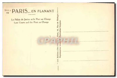 Paris — A Vista do Palácio da Justiça e do Ponte au Change — Edições d'Art YVON — Verso