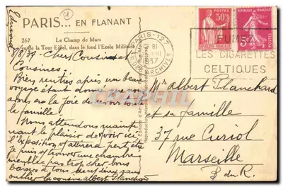 Champ de Mars — widok z Wieży Eiffla, z tłem Szkoły Wojskowej — Wydawnictwo Sztuki Reprodukcji Inter-archiwów, nr 267 — Rewers