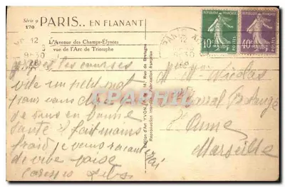 Paryż. Wędrując — Wzrok z Arc de Triomphe na Avenue des Champs-Élysées — Wydawnictwo Art YVON, seria 9, nr 170 — Rewers