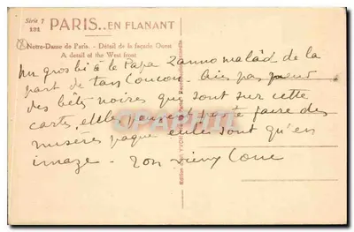 Notre-Dame w Paryżu — Szczegółowy widok fasady zachodniej — Wydawnictwo YVON — Rewers