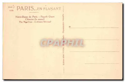 Notre-Dame w Paryżu — Front zachodni — Chimera (siostra) — Wydawnictwo Art YVON, seria 7 n°233 — Rewers