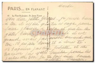 Paris — La Tour Saint-Jacques — Éditeur Yvon, n°15 — Verso