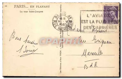 La tour Saint-Jacques — Paris — Éditions d'Art YVON, n°12 — Verso