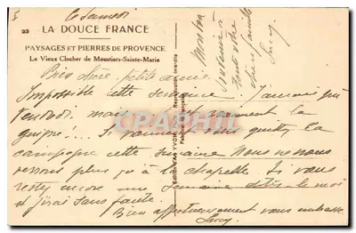 Stary zegar kościoła w Moustiers-Sainte-Marie — Wyd. Yvon, n°23 — Rewers