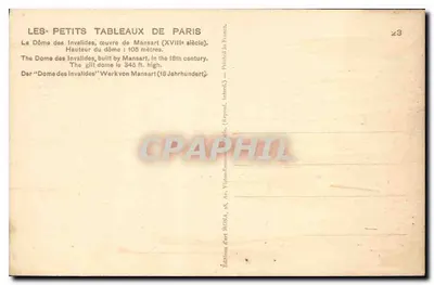Dôme dos Invalides — Paris — Éditions Mona — Verso