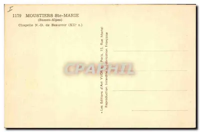 Moustiers-Sainte-Marie — Capela N.-D. de Beauvoir (século XII) — Yvon — Verso