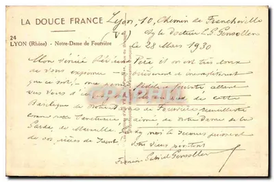 Nossa Senhora de Fourvière — Lyon — editor 'La Douce France' n°24 — Verso