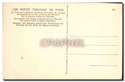 Place Vendôme — kolumna i budynki Mansarta — wydawca MONA, n°42 — Rewers