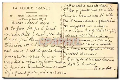 Pałac Sądowy — Montpellier (Hérault) — Wydawca: La Douce France, nr 18 — Rewers