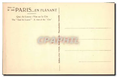 Widok na Cité — Quai du Louvre — Wydawnictwo Sztuki YVON, Neuilly-sur-Seine — Rewers