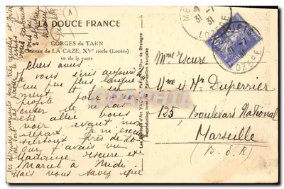 Góry Tarn — Zamek La Caze, wiek XV (Lozère) — Les Éditions d'Art Yvonne, Paryż — Rewers