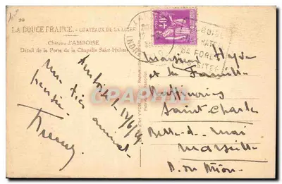 Zamek w Amboise — Szczegół Porty Świętego Huberta — Wydawca Yvon, nr 20 — Rewers