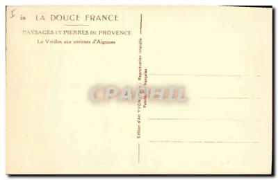 Le Verdon en los alrededores de Aiguines — Paisajes y piedras de Provenza — Edición de Arte YVON, París — Reverso