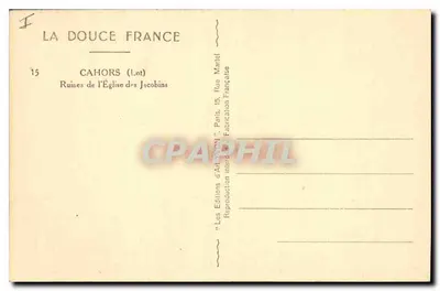 Cahors (Lot) — Ruiny Kościoła Jakubińskiego — Wydawnictwo Art Yvon — Rewers