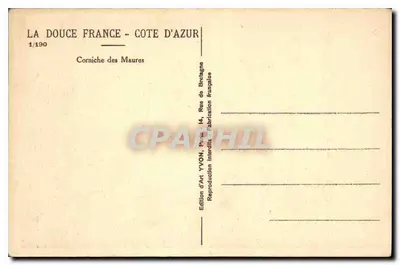 Corniche des Maures — Côte d'Azur — Wydawnictwo Art YVON, Paryż — Rewers